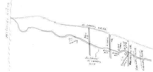 A drawing from a September 1845 Survey Map by Clement W. Coate County Surveyor, Saint Louis County, Missouri.